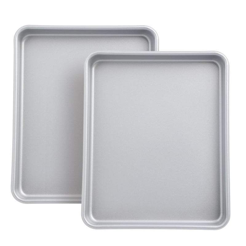 Shinsin 2-PACK مقالي فرن محمصة للخبز Shinsin 9X11 صواني خبز غير لاصقة 57٪ مجموعة مقالي كوكيز أكثر سمكًا آمنة للاستخدام في غسالة الأطباق وصواني بديلة صغيرة شديدة التحمل لمحمصة الخبز Cven (فضية) - Image 1